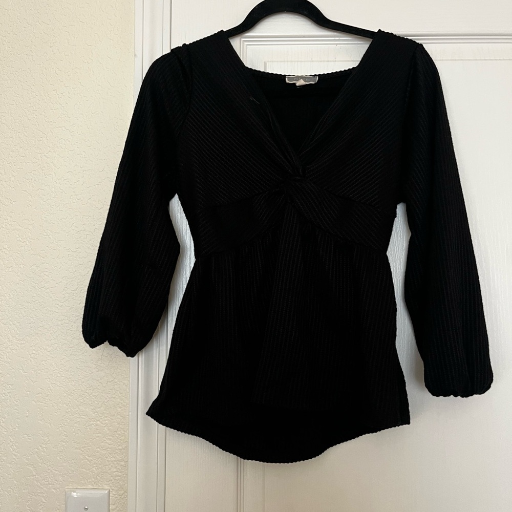 Pleione Black Textured Blouse